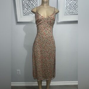 Zenobia Cream and Red Floral Midi Dress